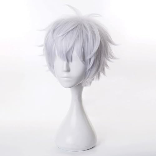 GMFLeX Satoru Gojo Cosplay Perruque Blanche pour Adolescents - Synthétique, Partie Chevelure - Style Argent Blanc