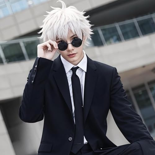 Satoru G. Lot de 3 bonnets de perruque courts et ondulés pour cosplay Blanc clair Argenté - Haute qualité et confort - G