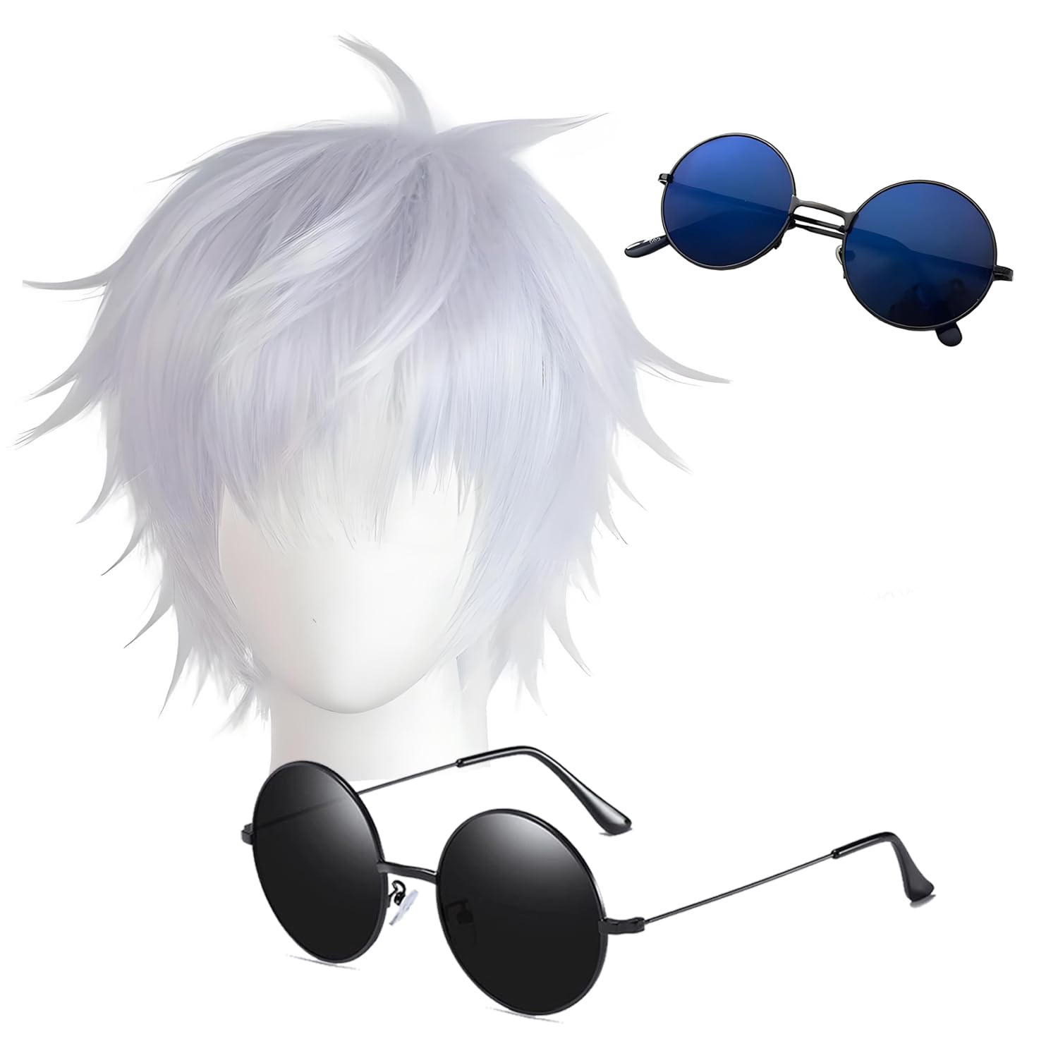 Satoru G. Lot de 3 bonnets de perruque courts et ondulés pour cosplay Blanc clair Argenté - Haute qualité et confort - G